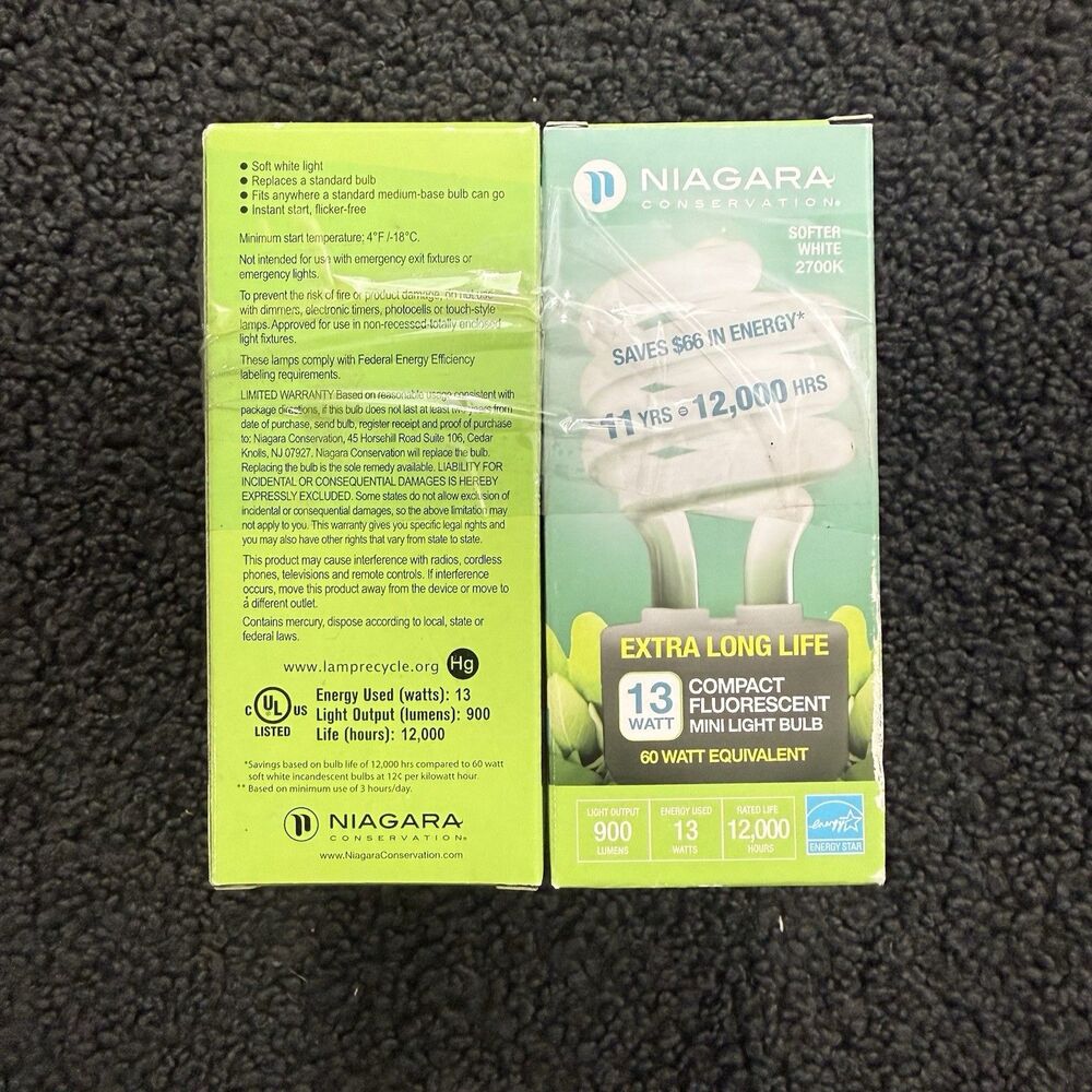 4 Niagara Conservation 13W 60 Watt Equivalent Extra Long Life Light Bulb NIB